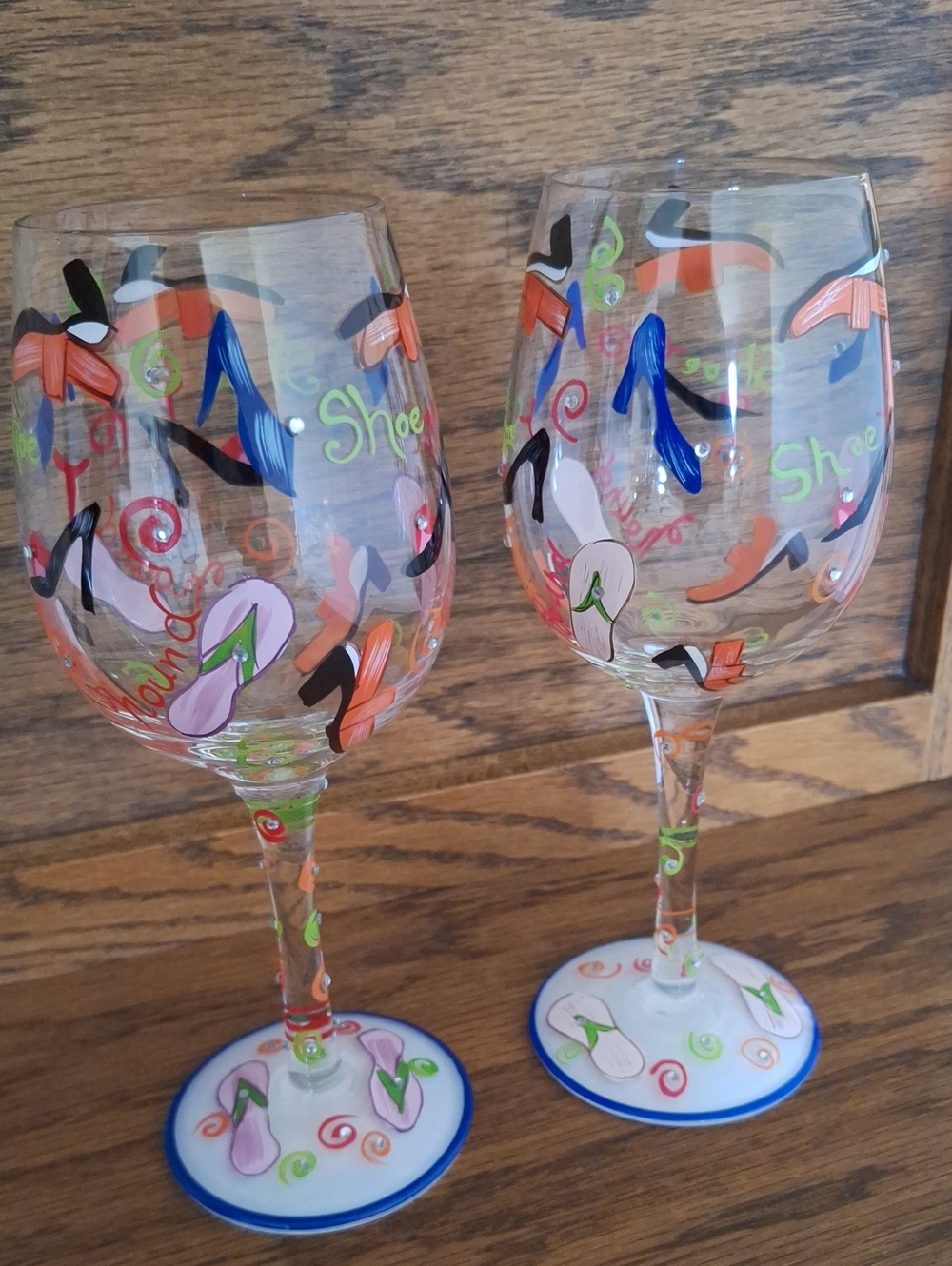 Hand-Painted Shoe Motif Wine Glasses